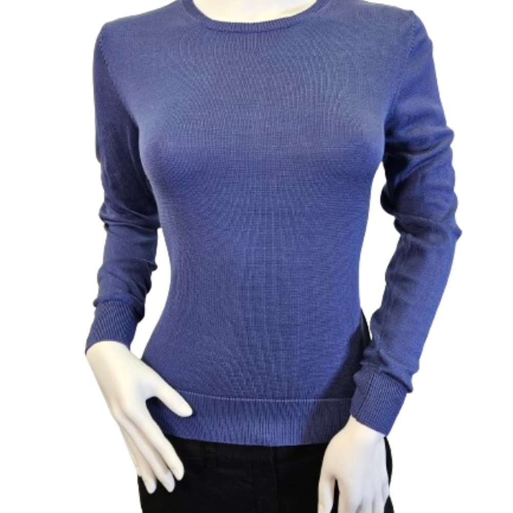 Dark Blue August Silk Medium Sized Long Sleeve Tee Shirt